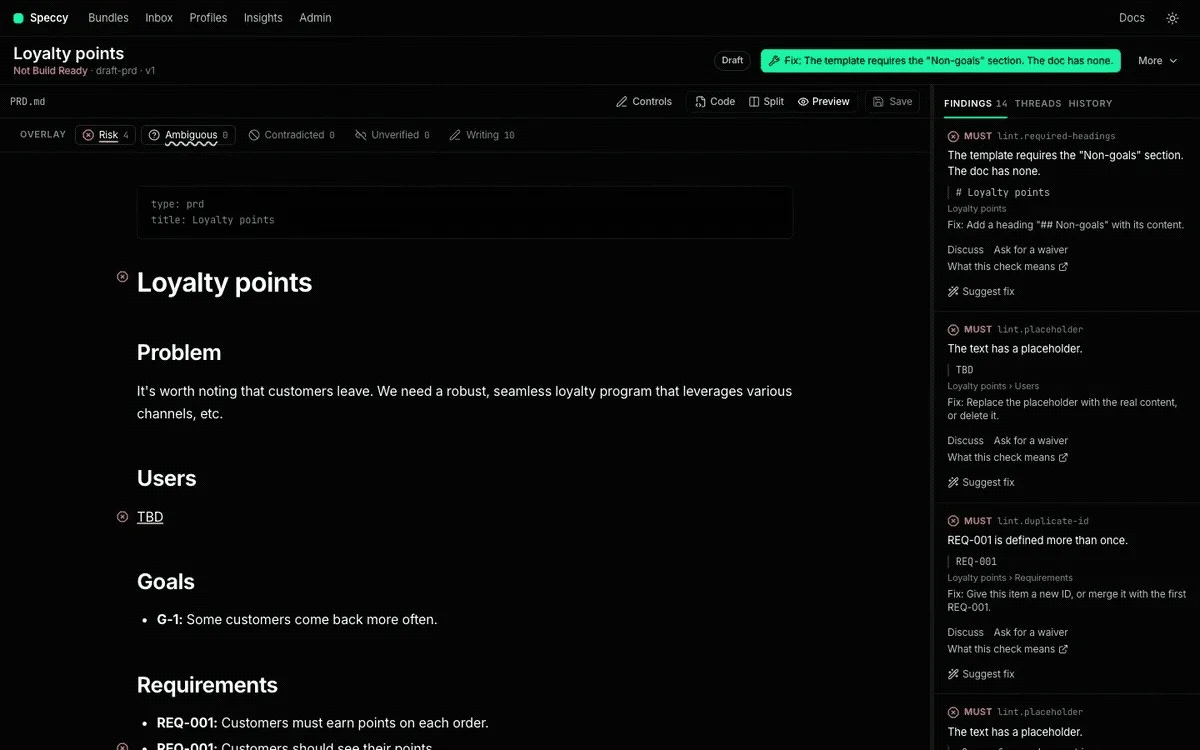 A click on a paragraph in the preview opens its markdown, and the typing goes in place