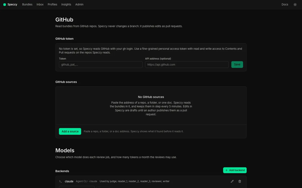 Admin, Models: the backends, and a backend and a model for each role